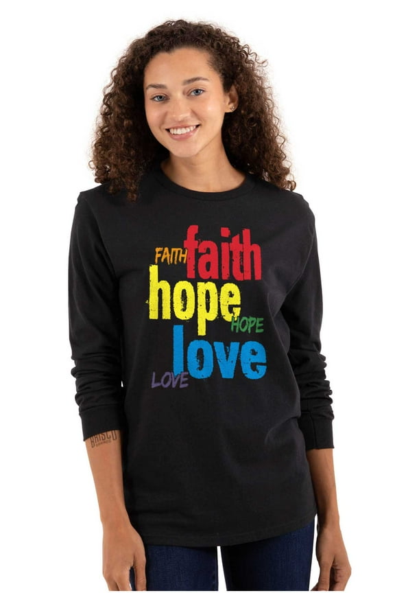 Faith Hope Love Happy Christian Women Plus Size Long Sleeve Graphic Tee Brisco Brands 3X