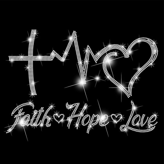 Faith Hope Love Heat Transfer Rhinestones Inspirational Text Iron On Transfers Crystal Heat Transfer Stickers Iron on Decals Bling Rhinestone Patches for T-Shirt Clothing DIY Art Craft