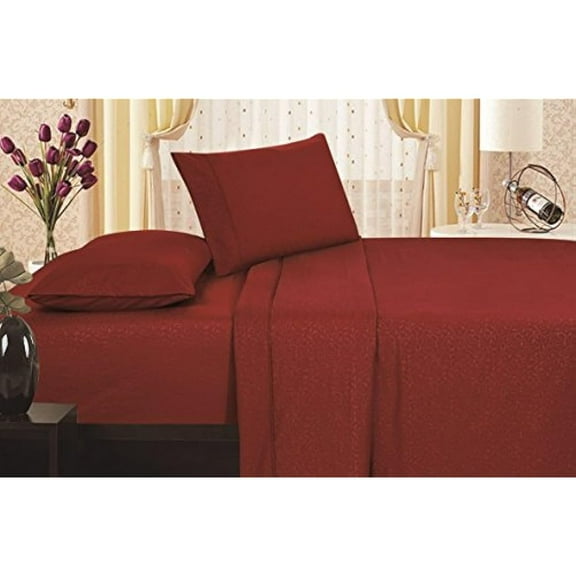 Faith, Hope, Love Home Dcor 1800 Series Queen Size 4 Piece Vine Embossed Sheet Set - Burgundy