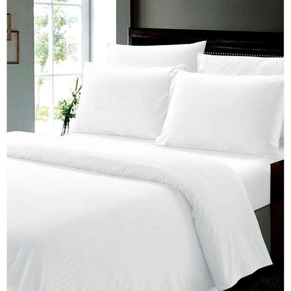 Faith, Hope, Love Home Décor 6 Piece Queen Stripe Sheet Set Includes 1 Flat Sheet 1 Fitted Sheet 4 Pillow Cases-White