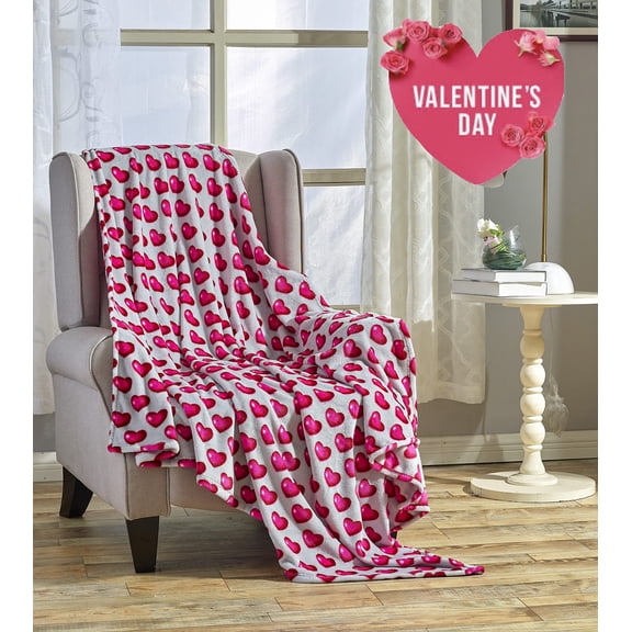 Faith, Hope, Love Home Décor Heart Blanket – Ultra Soft Microplush Throw 50"x60" | Cozy Love Theme Gift for Couch, Bed, Travel, Valentine’s Day & More | Washable | Red Hearts