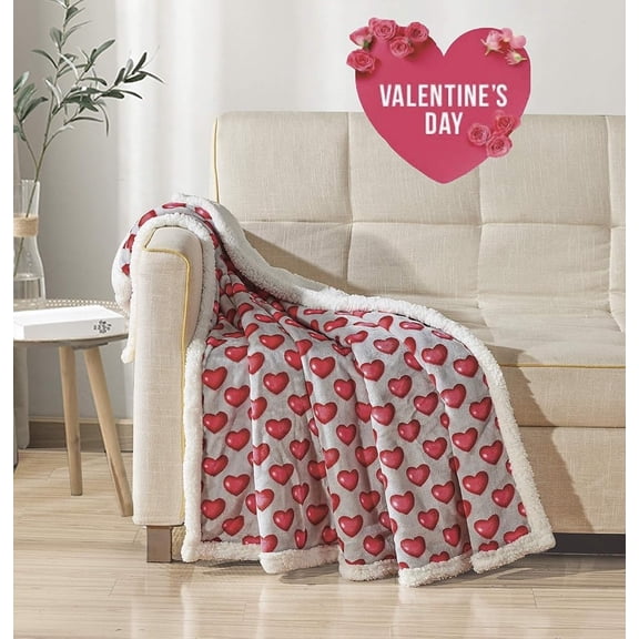 Faith, Hope, Love Home Décor Heart Blanket – Ultra Soft Microplush Throw 50"x60" | Cozy Love Theme Gift for Couch, Bed, Travel, Valentine’s Day & More | Washable | Red Hearts with Sherpa Backing
