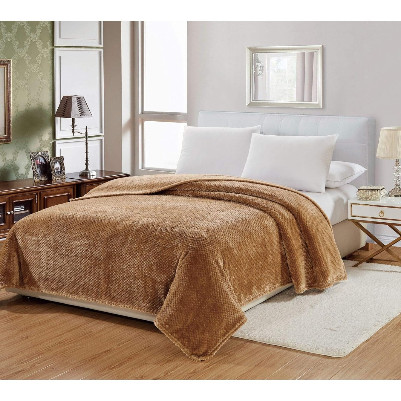 King Size Light Brown Fleece Popcorn Textured Blanket