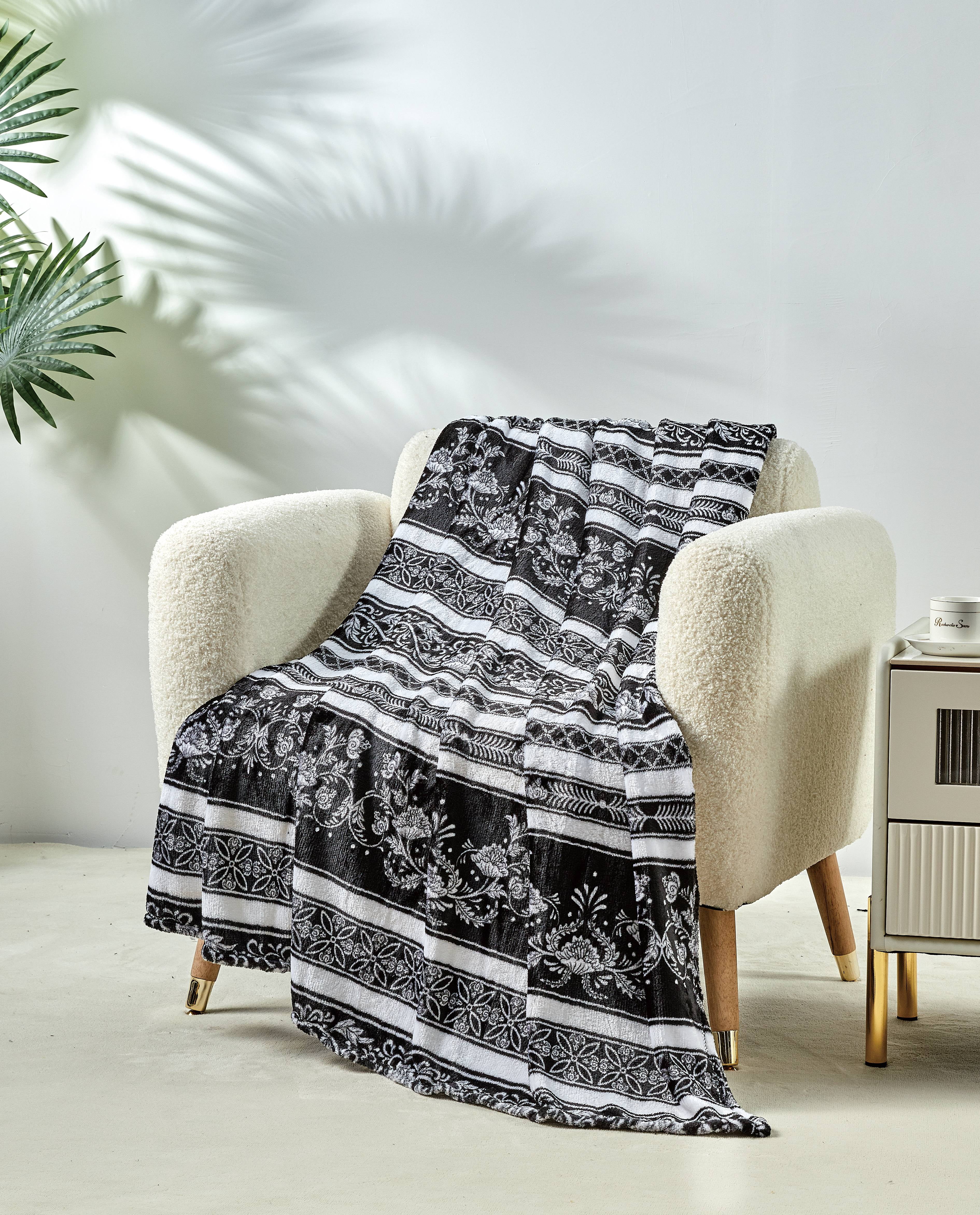 Faith, Hope, Love Home Décor Luxury Elegance Microplush Throw Blanket (50" x 60") - Black & White Floral Stripe