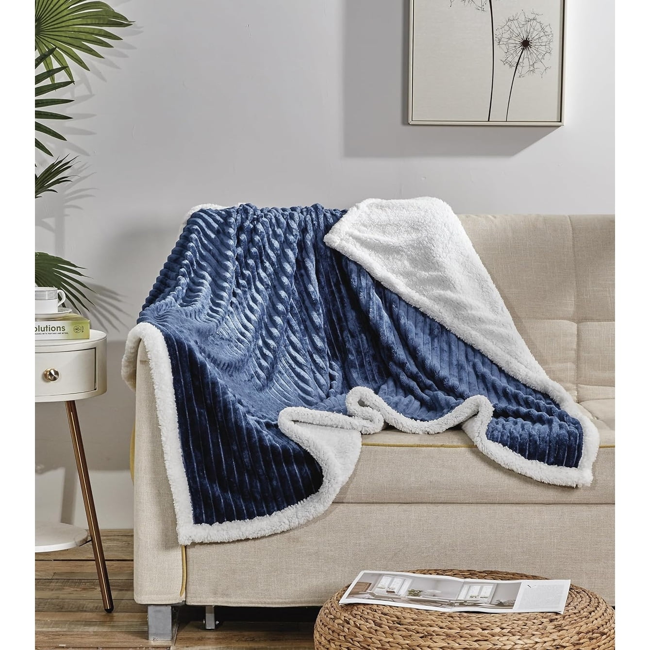 Navy Corduroy Sherpa Reversible Throw Blanket 50" x 60"
