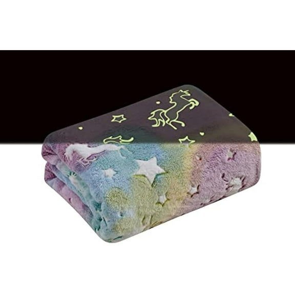 FAITH, HOPE, LOVE HOME DCOR  Ultra Plush Cosmic Glow in The Dark Throw Blanket (50" x 60") - Rainbow Unicorn