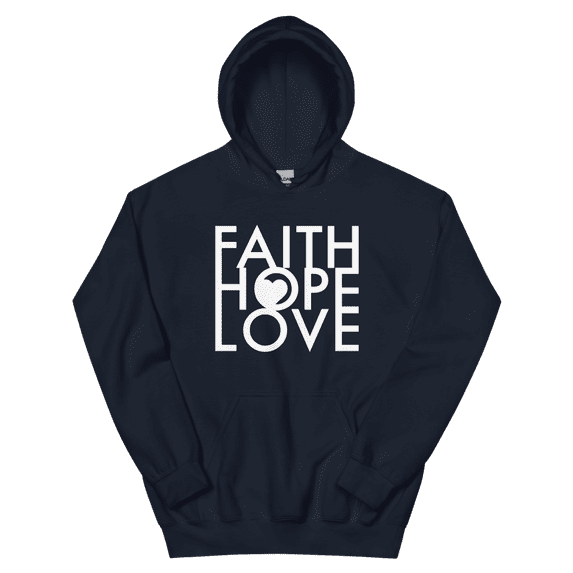 Faith Hope Love Hoodie - Molor Pullover Hooded Sweatshirt (Navy, S)