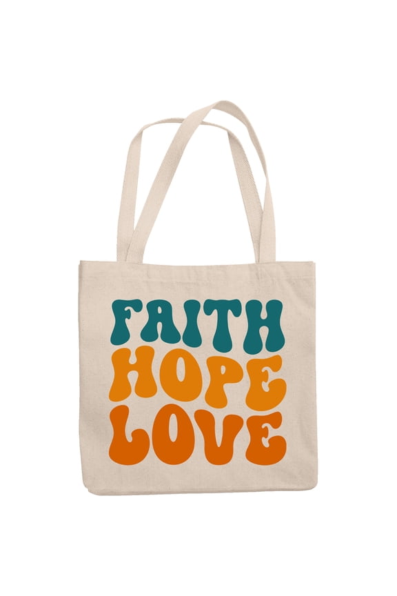 Faith, Hope, Love, Inspirational Christian Themed, Groovy Retro Wavy Text Merch Gift, 12oz Canvas Tote Bag