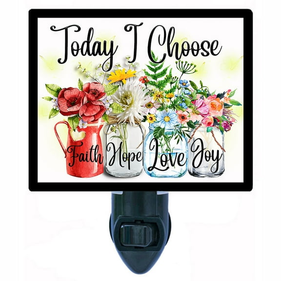 Faith, Hope, Love and Joy Night Light Inspirational Floral Mason Jar Art with Positive Quote, Uplifting Farmhouse Home Dcor Includes Free Switchable Insert
