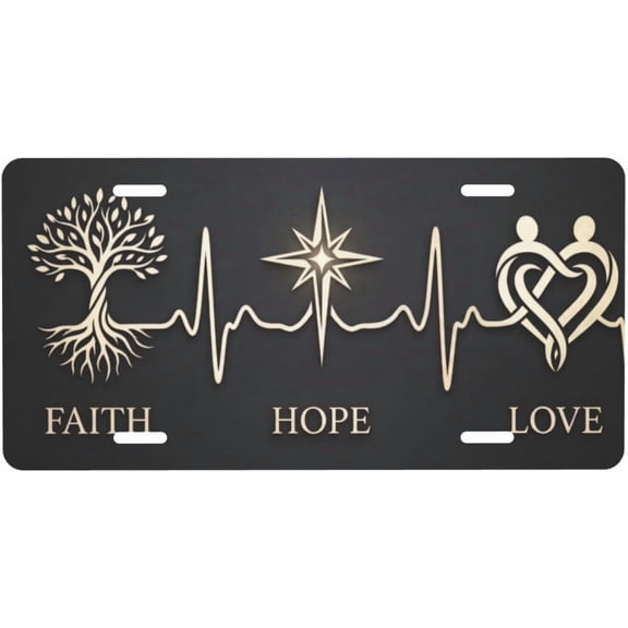 Faith Hope Love License Plate, Aluminum Front Vanity Tag, 4 Holes, Car Decor, 6 x 12 in