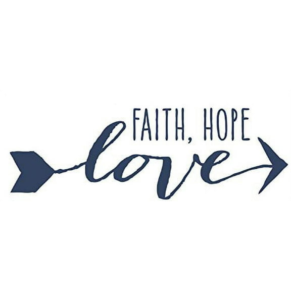 Faith, Hope, Love Modern Wall Decals Graphic with Arrow Design, Deep Blue, 33x11-Inch