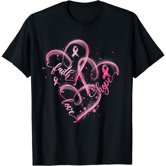 Faith Hope Love Pink Ribbon Breast Cancer Awareness Heart T-Shirt