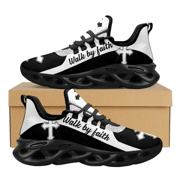 Faith Hope Love Print Cross Design Female Running Shoes Lace-up Walking Sneakers Lightweight Round Toe Swing Shoes