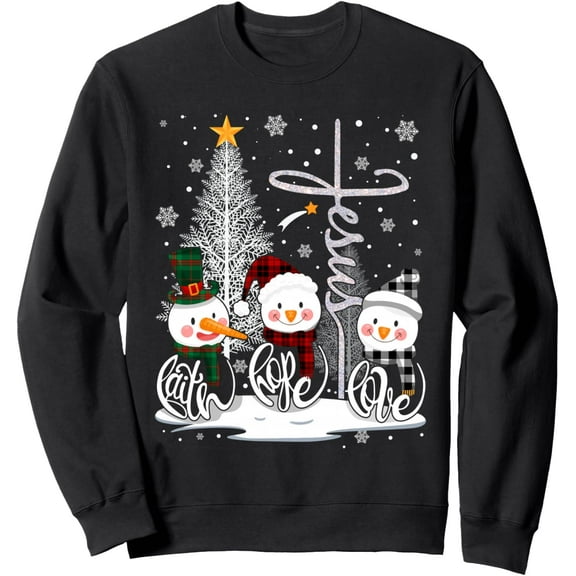 Faith Hope Love Snowman Jesus Christian Tree Christmas Mens Sweatshirt