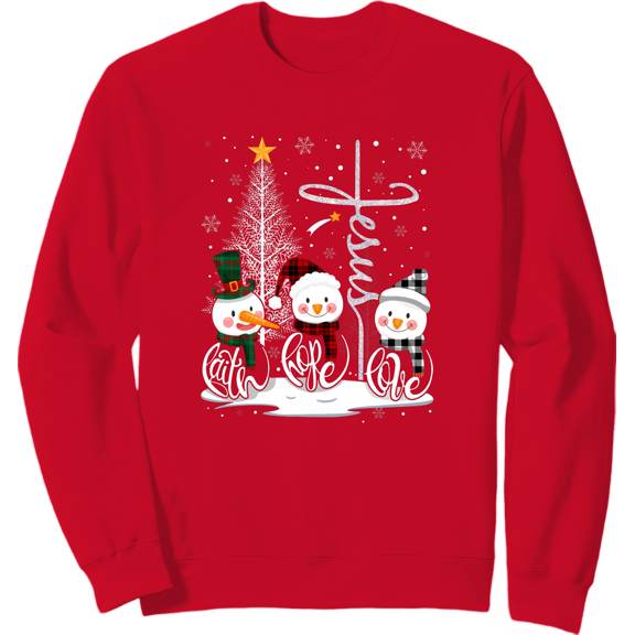 Faith Hope Love Snowman Jesus Christian Tree Christmas Unisex Sweatshirt ,Full Sizes S-5XL