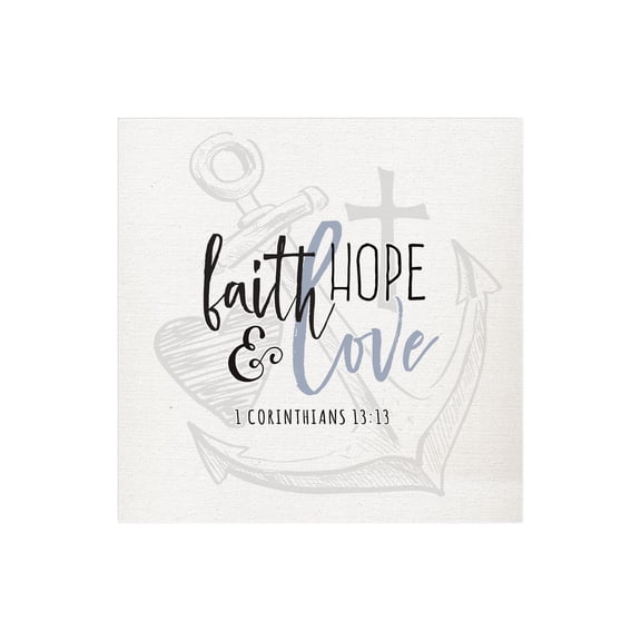 Faith Hope Love White Anchor Cross Heart 12 x 12 Wood Wall Sign Plaque