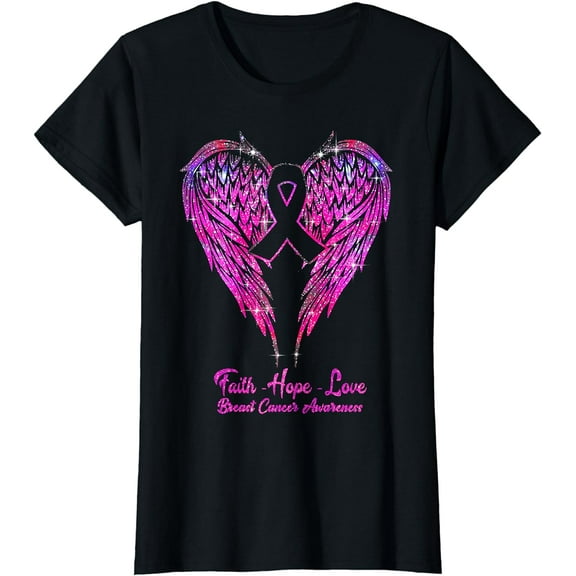Faith Hope Love Wings T-Shirt Breast Cancer Awareness Pink T-Shirt