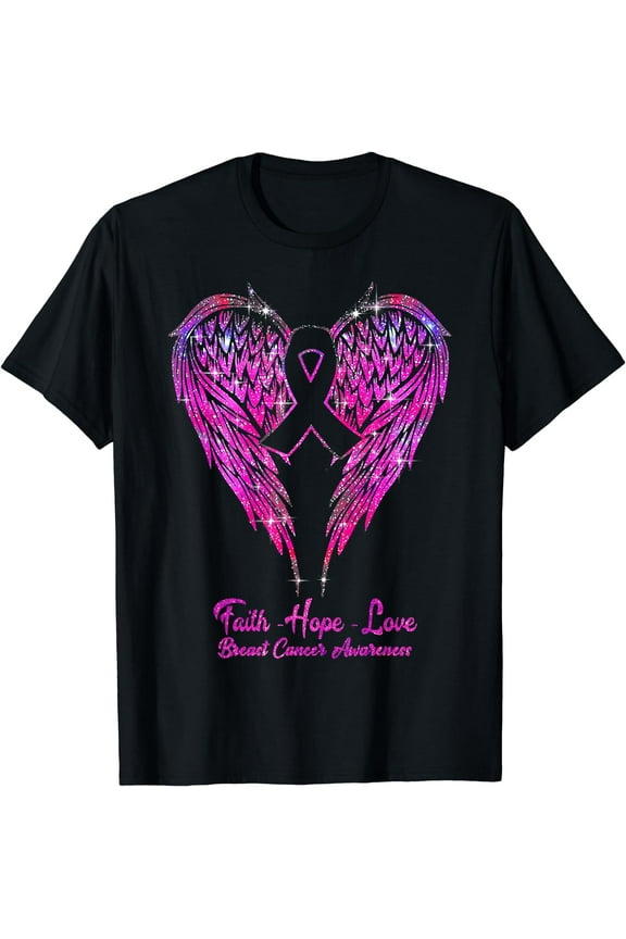Faith Hope Love Wings T-Shirt Breast Cancer Awareness Pink T-Shirt
