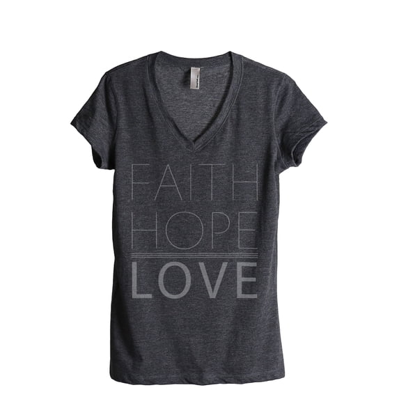 Faith Hope Love Women's Fashion Relaxed V-Neck T-Shirt Tee Charcoal Grey 2X-Large