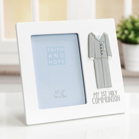 Faith & Hope White Resin Communion Suit Frame 3.5 x 5