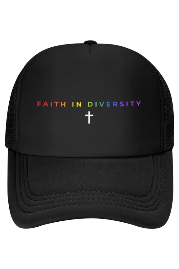 Faith In Diversity Rainbow Cross LGBTQ Christian Pride Flag Baseball Cap