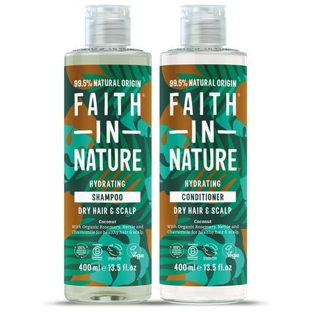 Faith In Nature Natural Shampoo & Conditioner Set - Vegan & Cruelty Free, No SLS or Parabens - 2 x 13.5 fl oz, Coconut