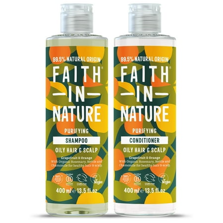 Faith In Nature Natural Shampoo & Conditioner Set - Vegan & Cruelty Free, No SLS or Parabens - 2 x 13.5 fl oz, Grapefruit & Orange