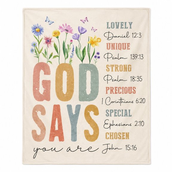 Faith Inspired Floral Fleece Blanket, Soft 280gsm Throw for Sofa or Gift