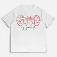 thumbnail image 1 of Faith-Inspired Floral Tee - 'God is Faithful' Vintage Bow Design - Women's Soft Black Cotton Casual Tops, 1 of 5