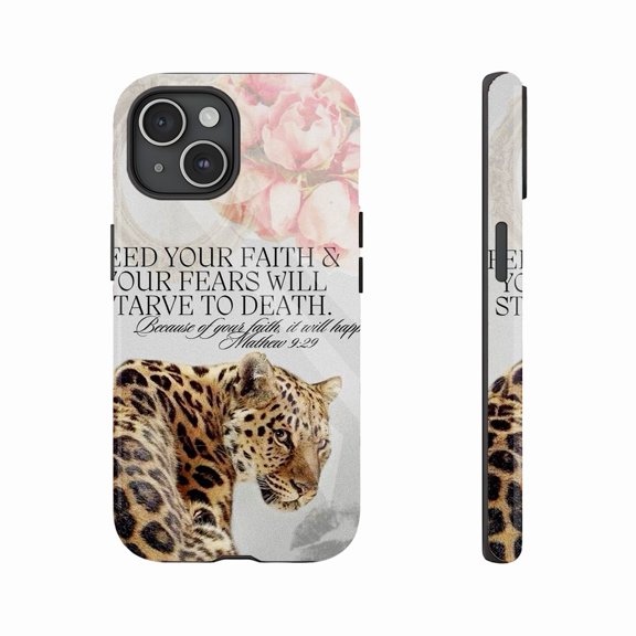 Faith-Inspired Leopard Print Phone Case for Spiritual Shoppers & Fashion Lovers, Durable Design with Biblical Quote, Compatible with iPhone 11/12/13/14/15/16 (Pro Max/Plus)