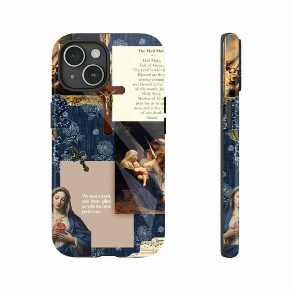 Faith-Inspired Religious Art Phone Case for Christian Believers with Classic Cross & Mary Design, Compatible with iPhone 11/12/13/14/15/16 (Pro Max/Plus)