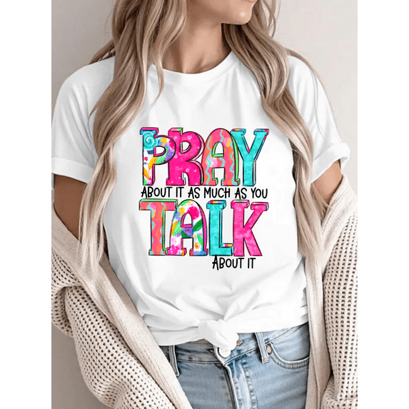 Faith - Inspired Tee Prompting Action on Prayer with a Colorful and Eye - Catching Design Top Short Sleeve White S-5XL