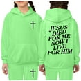 thumbnail image 1 of Faith-Inspired Unisex Christian Letter Print Black Hoodie and Jogger Sweatpants Set for Daily and Festive Occasions, 1 of 3