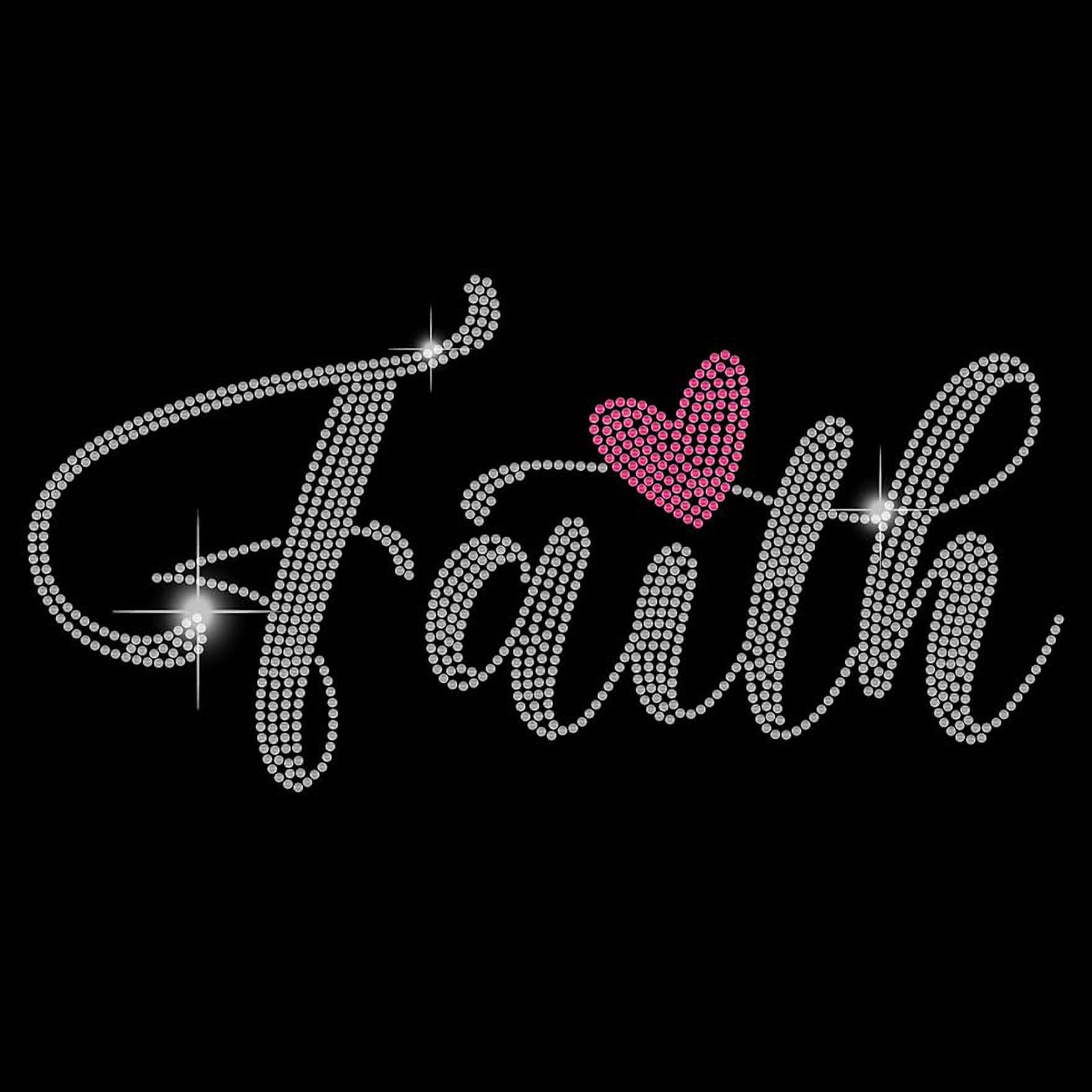 Faith Iron on Rhinestone Heat Transfer Crystal Decor Clear Bling DIY Patch  Pink Loving Heart Clothing Repair Hot Fix Applique for T-Shirts Vest Shoes  Hat Jacket 
