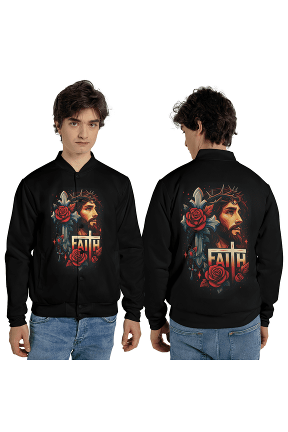 Faith Jesus Baseball Jacket, Christian Cross Savior Baseball Jacket, Faith Roses Graphic Baseball Jacket