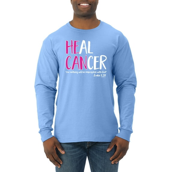 Faith Jesus Believe Awareness Mens Long Sleeve Shirt, Light Blue, Small