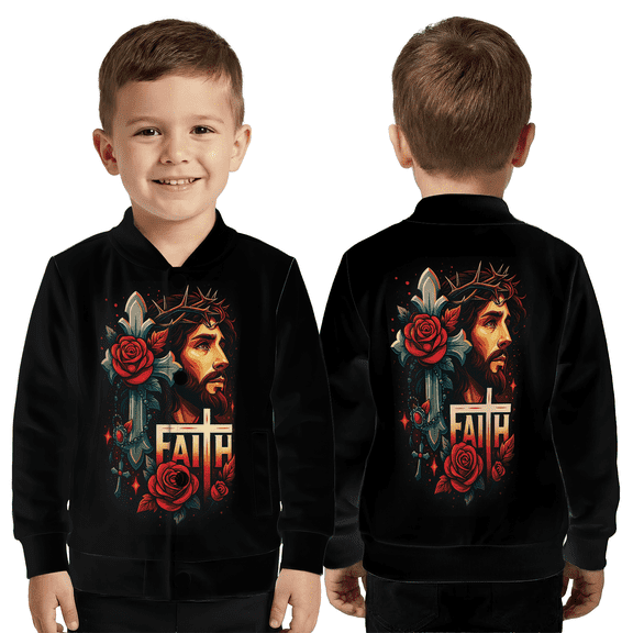 Faith Jesus Jacket, Christian Cross Savior Baseball Jacket, Faith Roses Graphic Coat for Jesus Christian Lovers