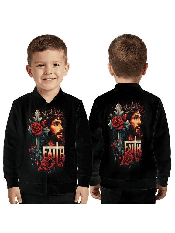 Faith Jesus Jacket, Christian Cross Savior Baseball Jacket, Faith Roses Graphic Coat for Jesus Christian Lovers