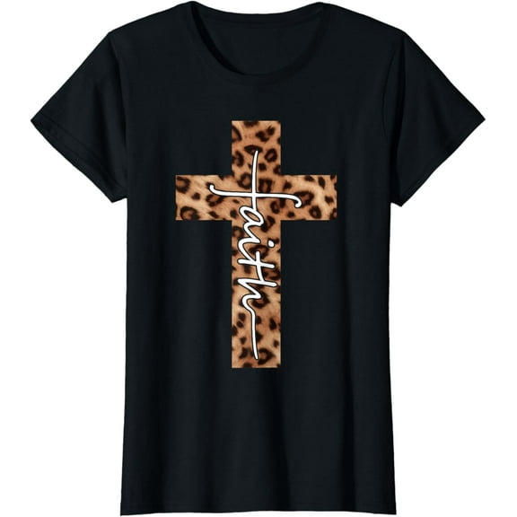 Faith Leopard Cross Christian Religious Faith Aesthetic T-Shirt mens t shirt，black，women，funny，misfits，men，journey
