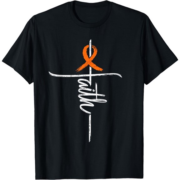 Faith Leukemia Awareness Cross Christian Ribbon Orange T-Shirt