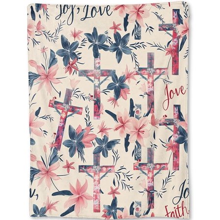 Faith and Love Floral Cross Throw Blanket- Ultra Soft, Fleece, Lightweight,Inspirational Words and Beautiful Flower Blankets, for Couch Room Bedroom Decor, Christian Gifts for Women 40x50in