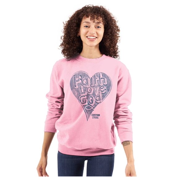 Faith Love God Heart Christian Women Crewneck Sweatshirt Brisco Brands M