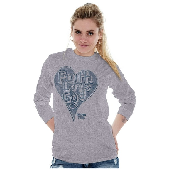 Faith Love God Heart Christian Women Plus Size Long Sleeve Graphic Tee Brisco Brands 3X
