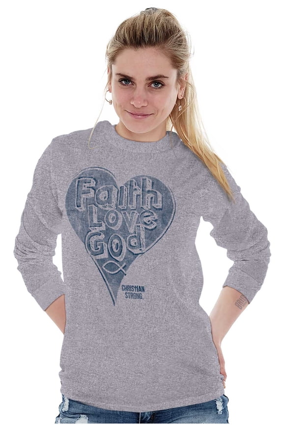 Faith Love God Heart Christian Women Plus Size Long Sleeve Graphic Tee Brisco Brands 3X