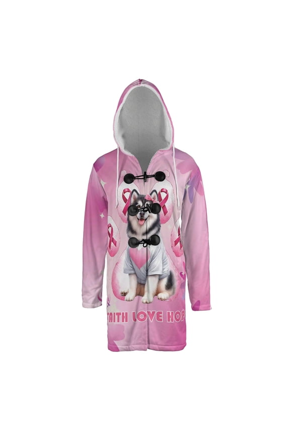 Faith Love Hope Alaskan Malamute Breast Cancer Awareness Survivor All Over Print 3D Hooded Duffle Toggle Coat Alaska Mal Dog Lovers Gifts - 02017