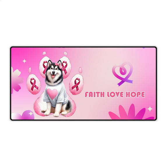Faith Love Hope Alaskan Malamute Breast Cancer Awareness Survivor Desk Mat Full Keyboard Mouse Pad Alaska Mal Dog Lovers Gifts Large Mousepad - 02017