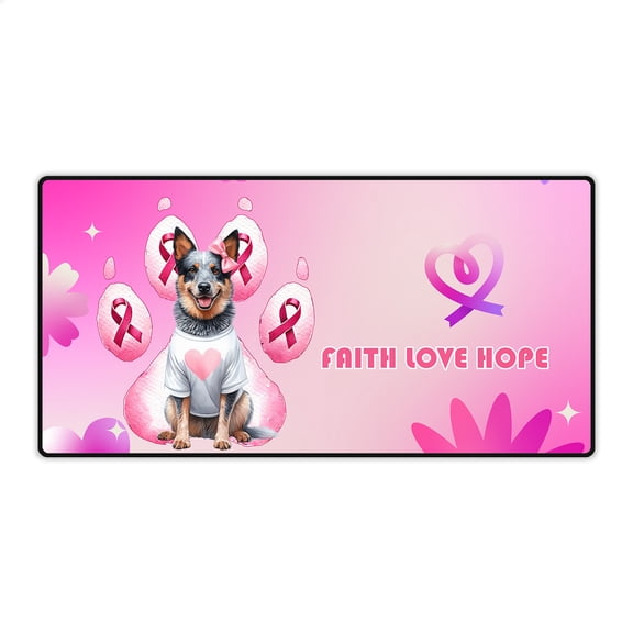 Faith Love Hope Australian Cattle Dog Breast Cancer Awareness Survivor Desk Mat Full Keyboard Mouse Pad Heeler Lover Gifts Large Mousepad - 02017