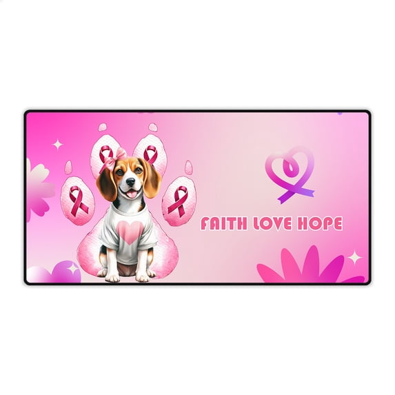 Faith Love Hope Beagle Breast Cancer Awareness Survivor Desk Mat Full Keyboard Mouse Pad Beagles Dog Lover Gifts Idea Large Mousepad - 02017