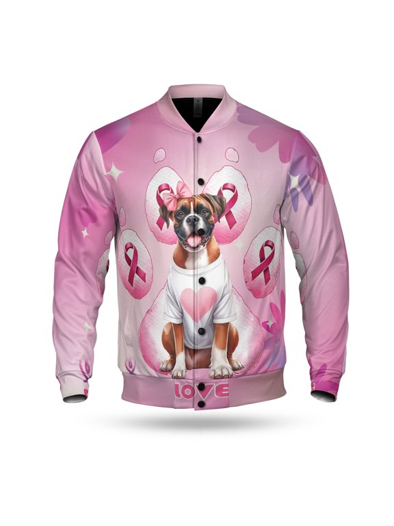 Faith Love Hope Boxer Breast Cancer Awareness Survivor All Over Print 3D Baseball Jacket Boxers Dog Lover Gifts Idea Bomber Jacket Softball - 02017