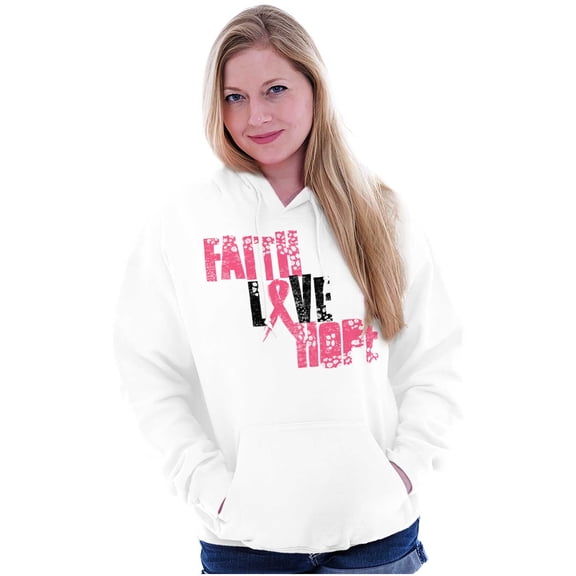Faith Love Hope Breast Cancer Aware Hoodie Sweatshirt Women Brisco Brands M